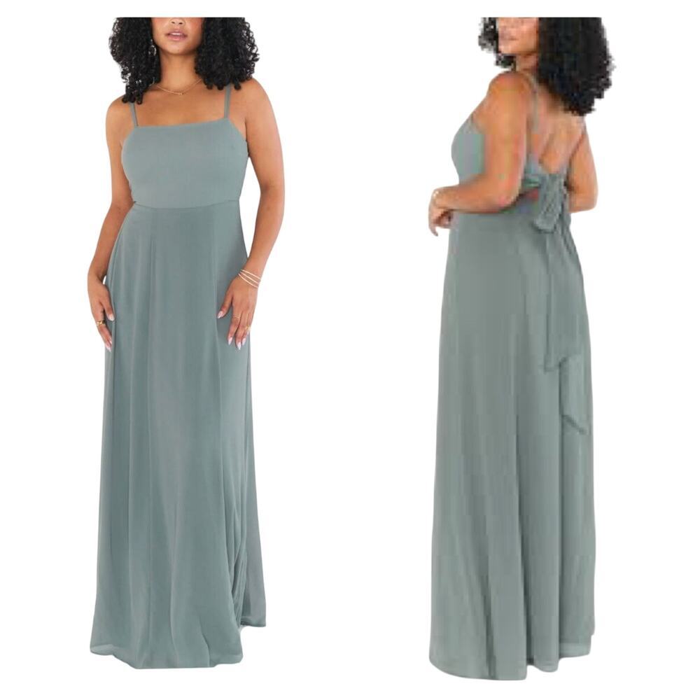 SHOW ME YOUR MUMU Lauren Tie Back Maxi Long Bridesmaid Dress Silver Sage‎ Sz XS